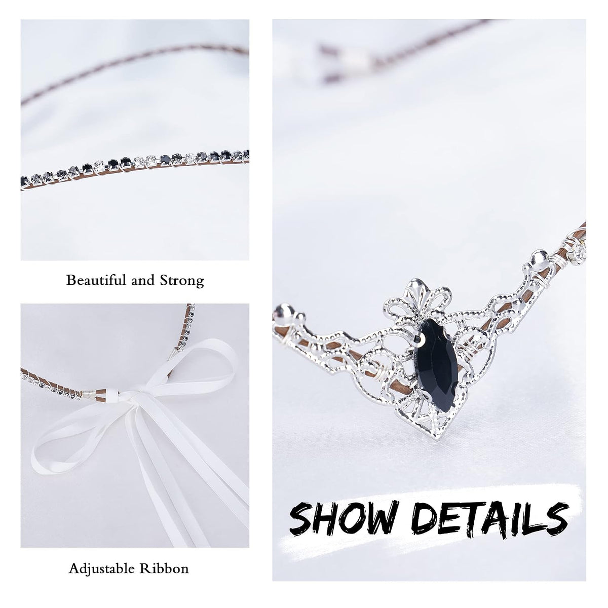MOSTORY Handmade Black Rhinestone Fairy Elf Tiara