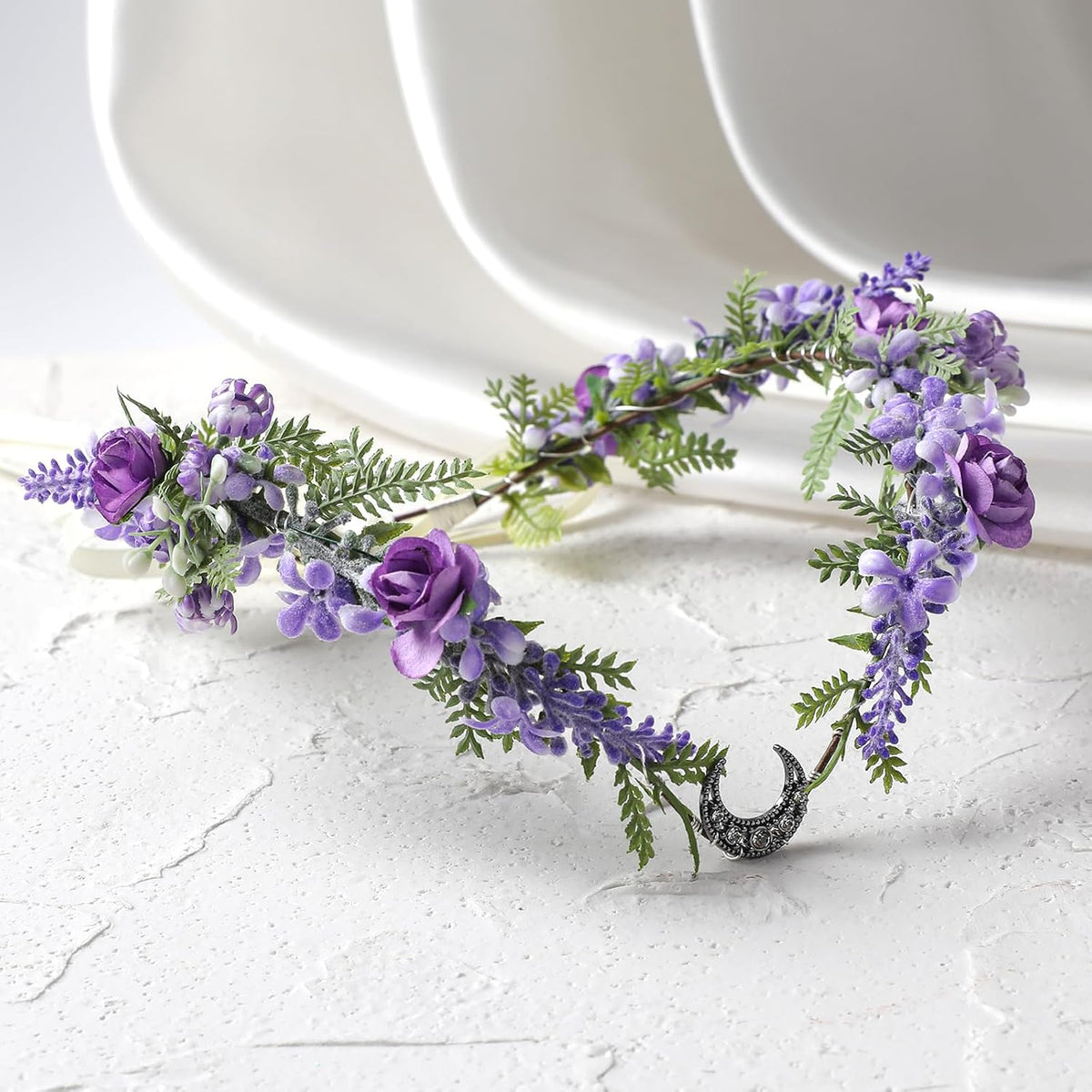 Purple Flower Fairy Crown with Moon – Renaissance Faire Headpiece