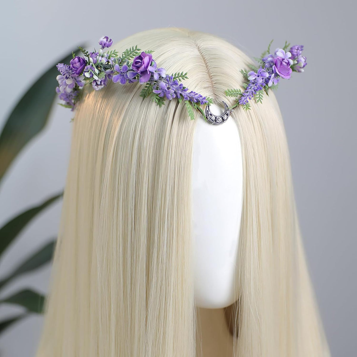 Purple Flower Fairy Crown with Moon – Renaissance Faire Headpiece