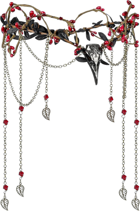 Witch Elf Crown Headpiece with Raven Beak & Tassels