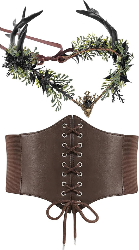 Antler Crown Coffee Waist Corset for Women | MOSTORY Renfaire