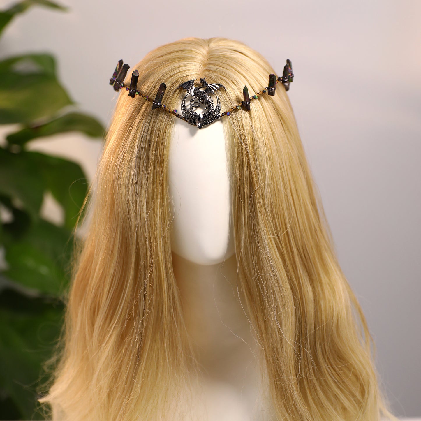 Black Crystal Crown - Dark Raw Quaz Headpiece Celtic Tiara Elven Medieval Circlet