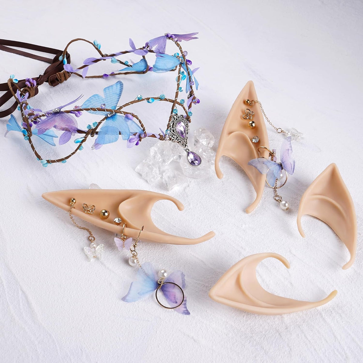 MOSTORY Butterfly Fairy Crown & Elf Ears Set