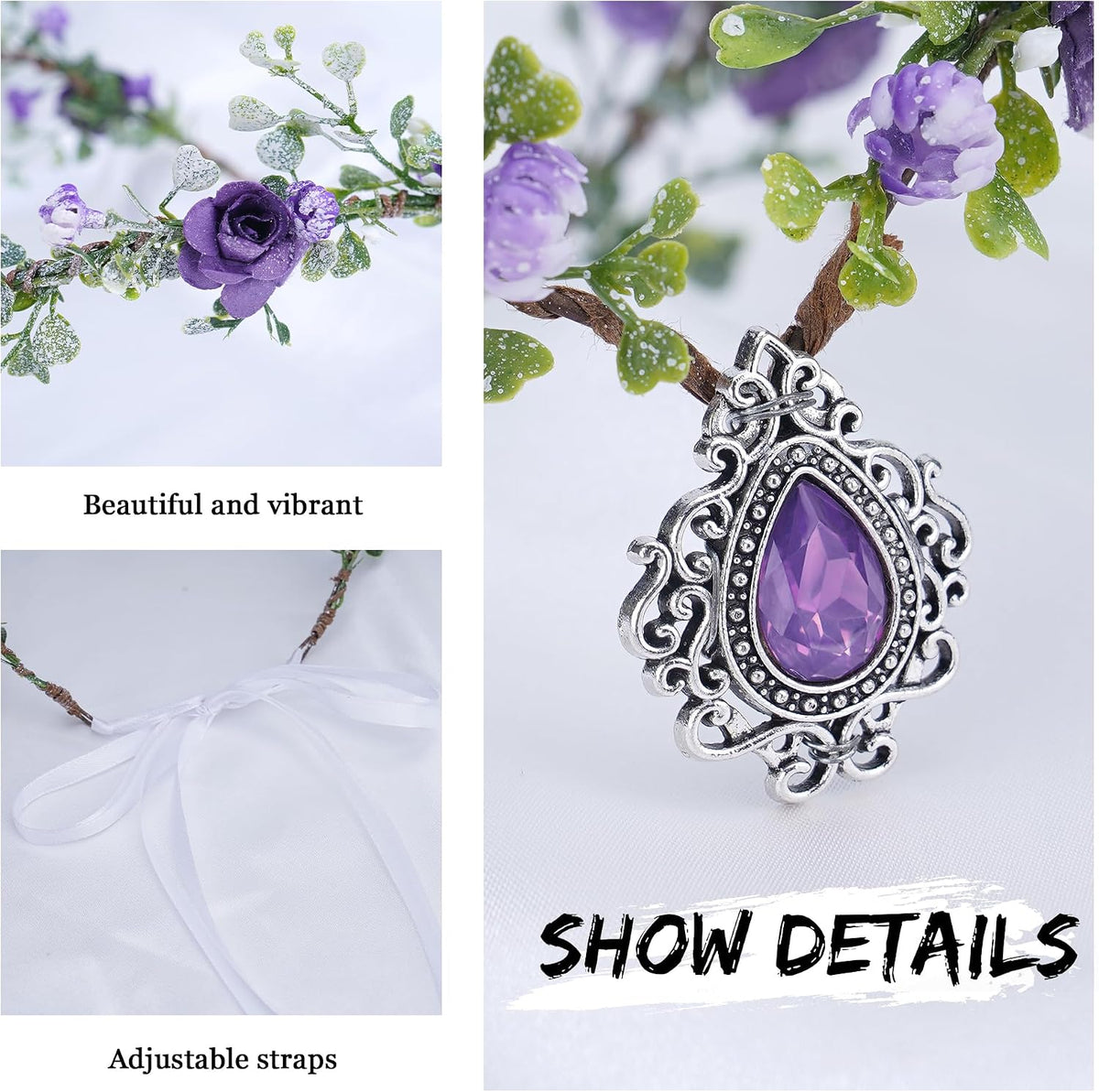 MOSTORY Fairy Purple Flower Crown – Elf Floral Headpiece