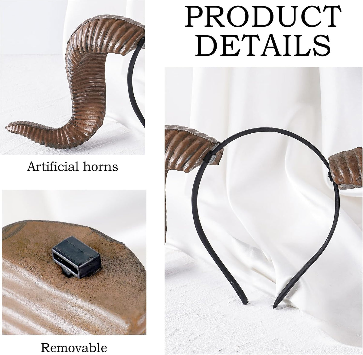 MOSTORY Black Devil Horns Headband – Detachable Ram Horns