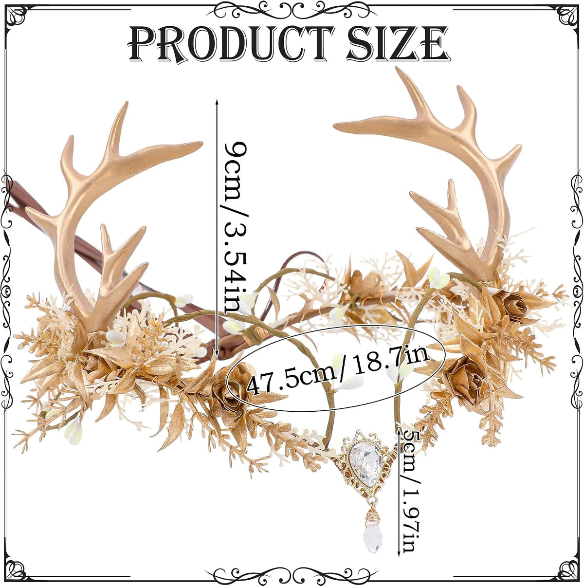 MOSTORY Antlers Headpiece — Forest Elf Crown with Flowers