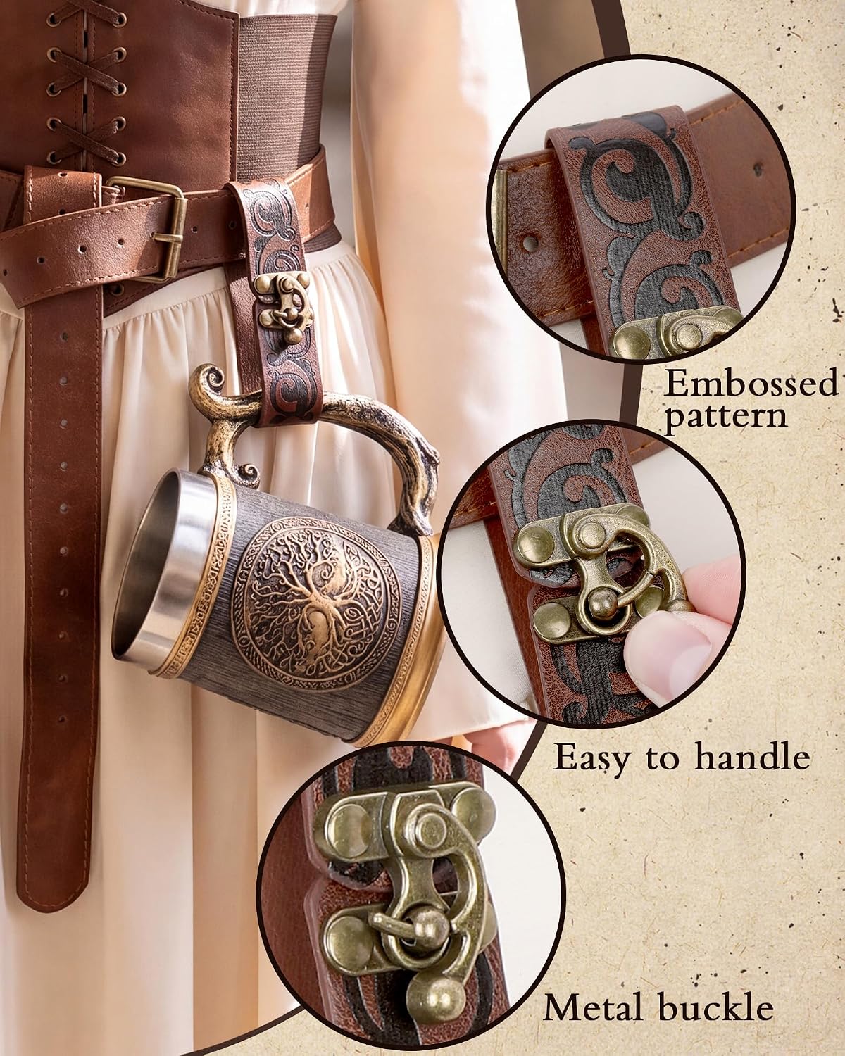 Black Celtic Tankard Strap Holder for Renfaire Cosplay