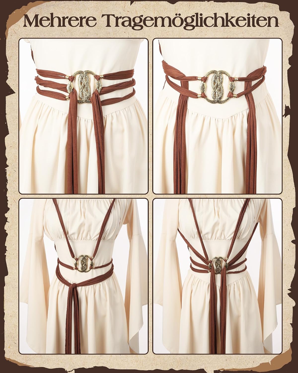 MOSTORY Women's Medieval Woven Belt with Double Snake Buckle