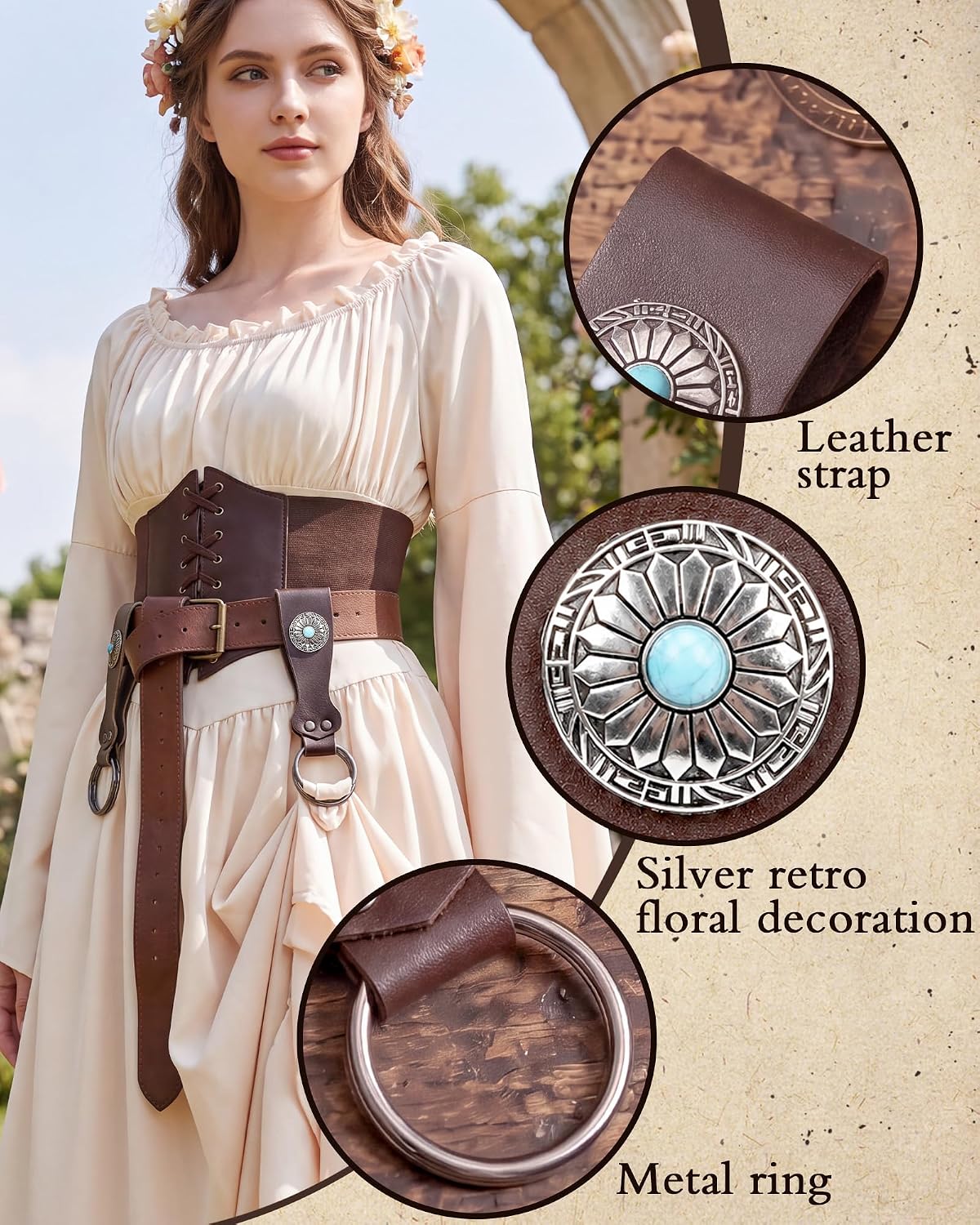 MOSTORY 2 Pcs Brown Medieval Renaissance Skirt Hikes for Women
