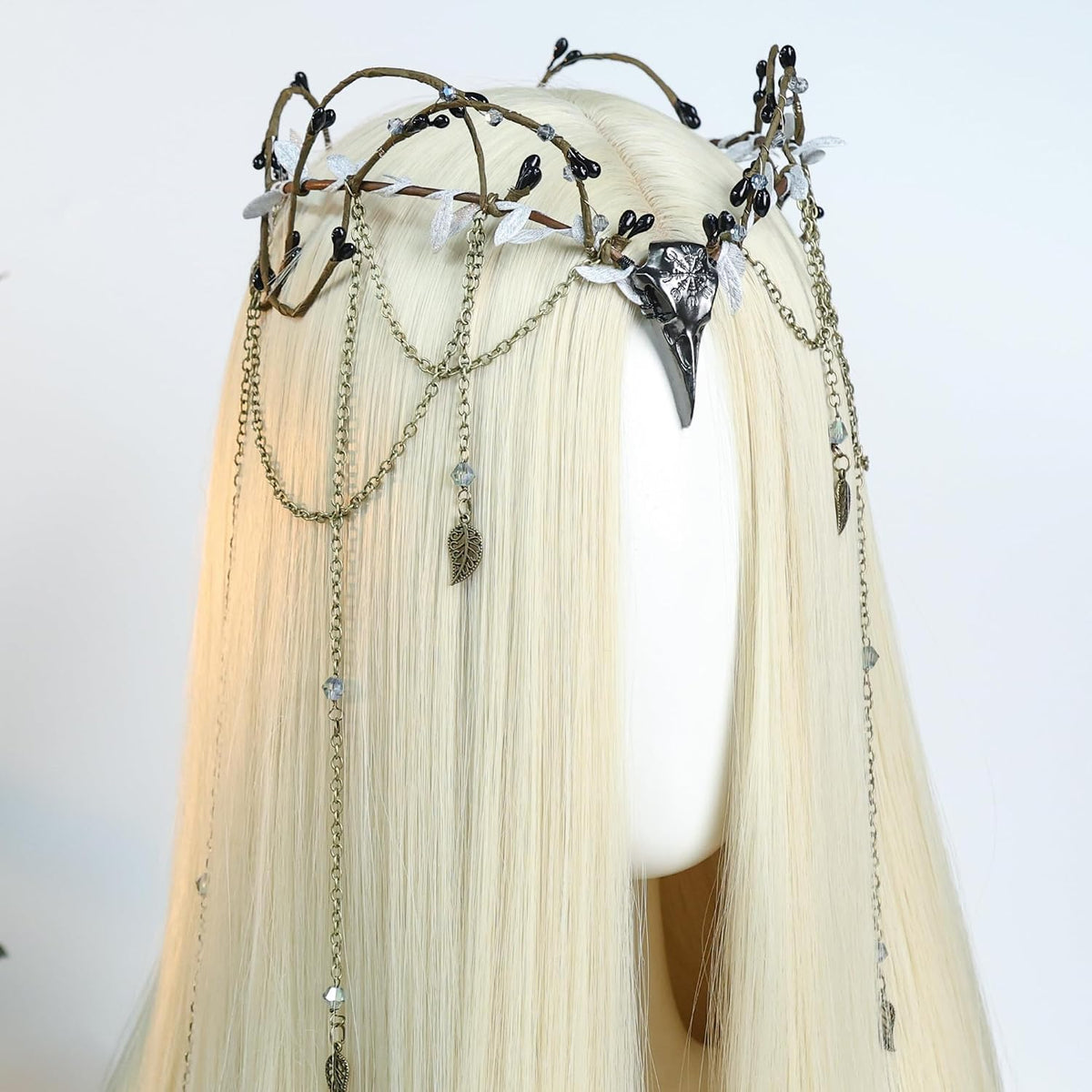 MOSTORY Witch Headpiece for Women, Elf Crown with Crow & Tassel