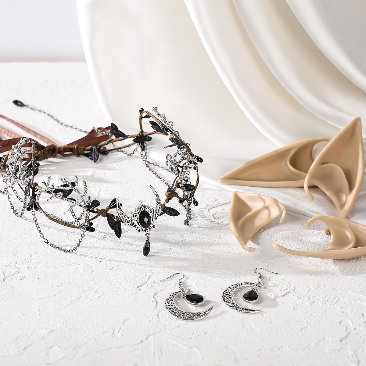 Elf Crown, Ears & Moon Earrings Set for Cosplay & Renaissance