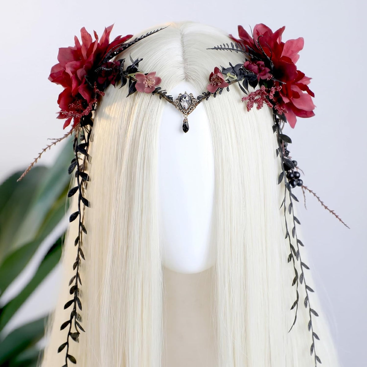 MOSTORY White Flower Fairy Crown Woodland Floral Headpiece with Vines