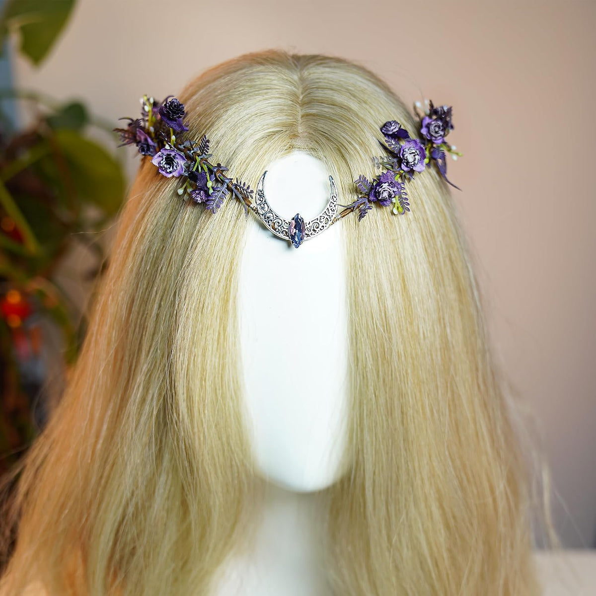 MOSTORY Purple Elf Flower Crown for Women, Moon Elves Headpiece