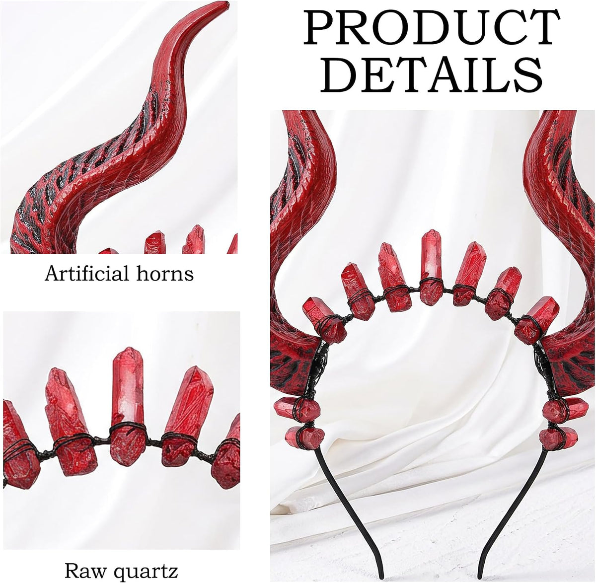 Black Devil Horns Headband with Raw Quartz
