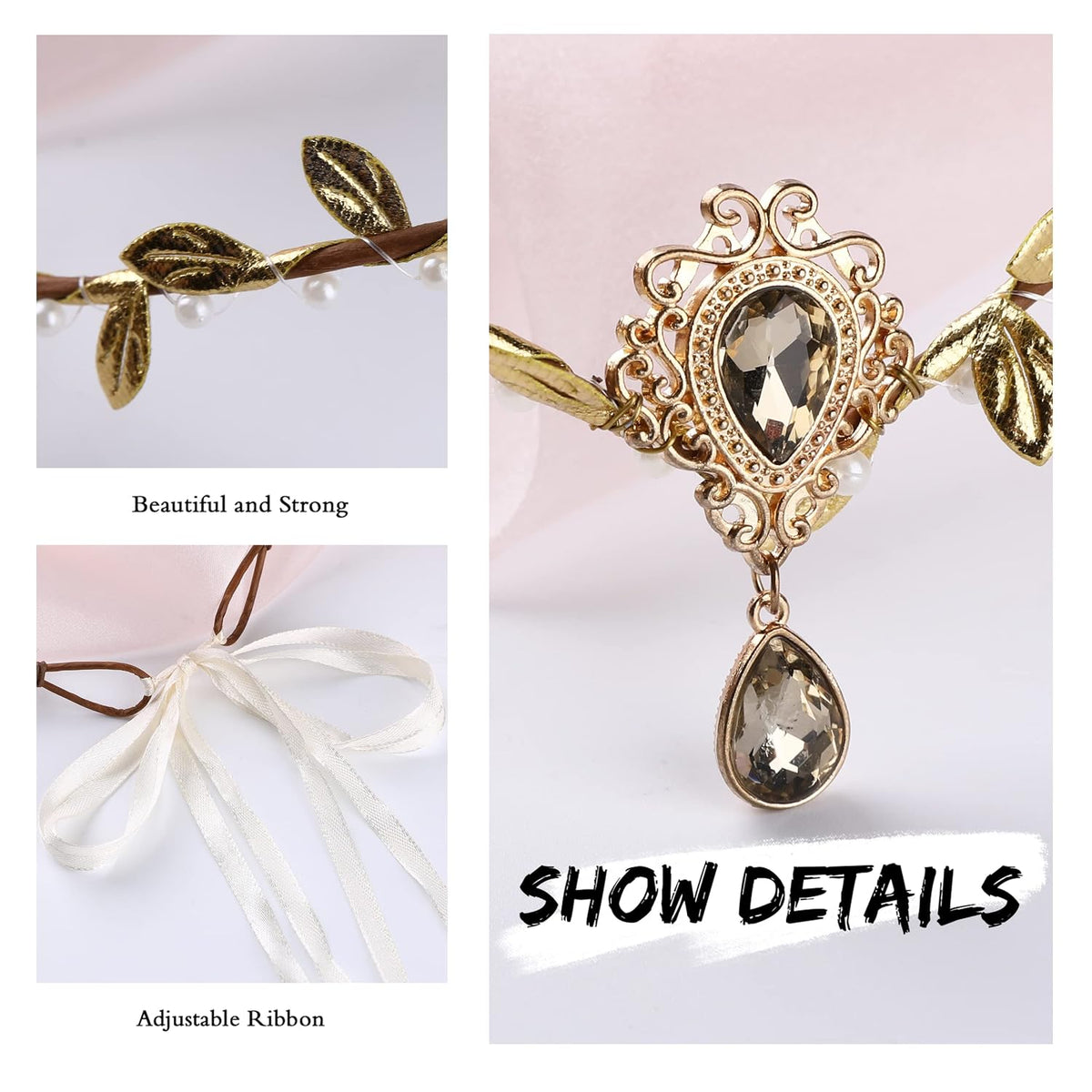 MOSTORY Handmade Gold Fairy Crown Elf Flower Headband