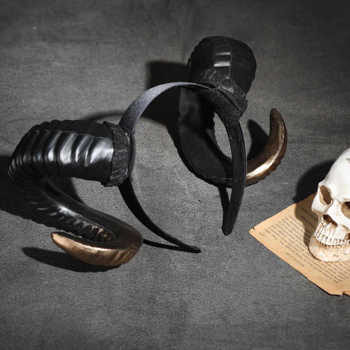 MOSTORY Black Gold Devil Sheep Horns Headband for Women