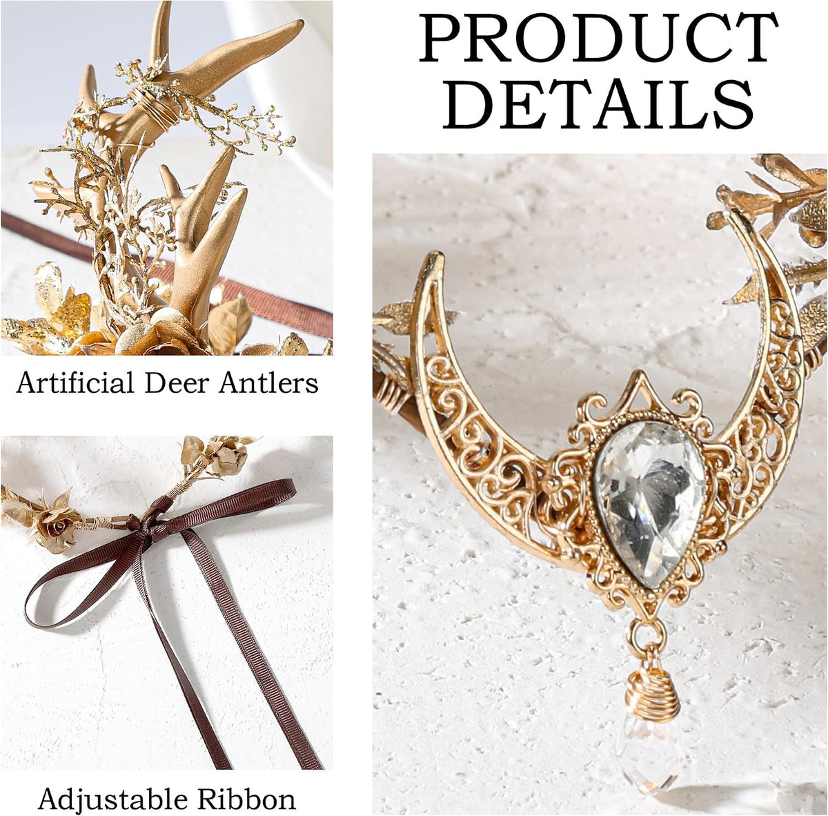 MOSTORY Green Flower Fairy Antler Crown for Women