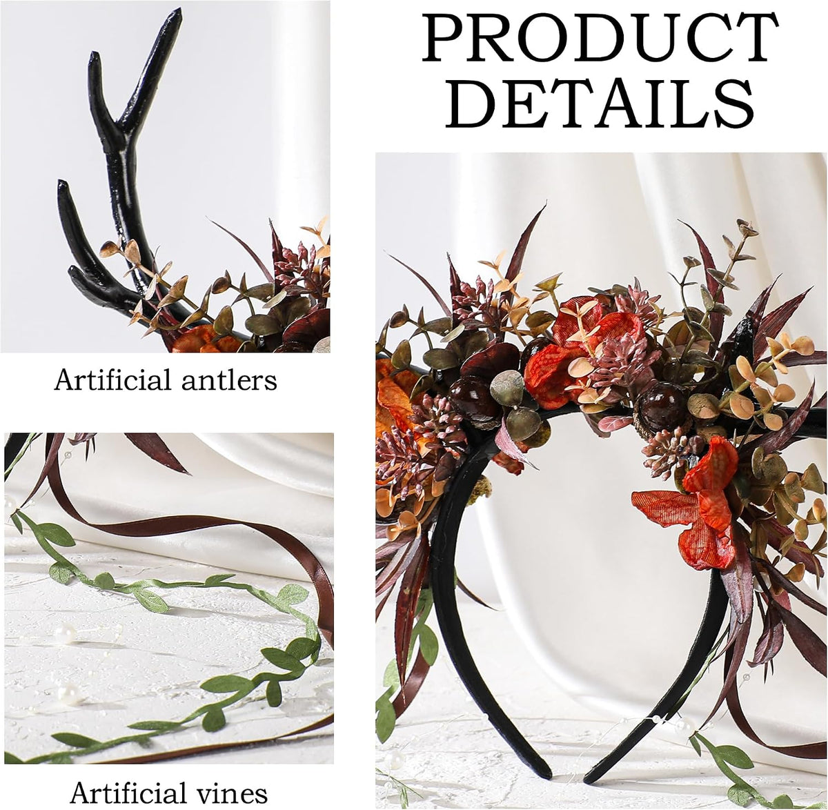 MOSTORY Flower Antlers Forest Fairy Deer Horns Headband