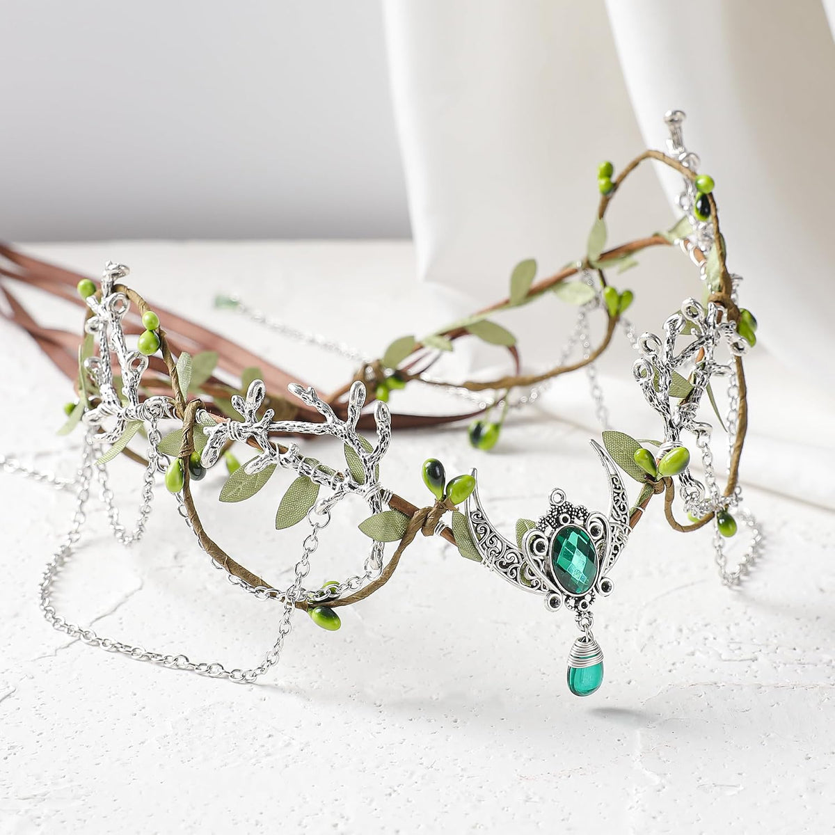 MOSTORY Medieval Elf Headpiece Gold Woodland Fairy Crown with Tassel