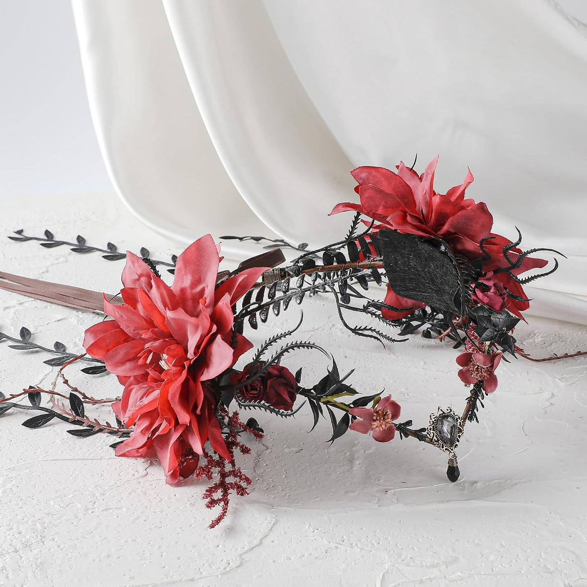 MOSTORY White Flower Fairy Crown Woodland Floral Headpiece with Vines