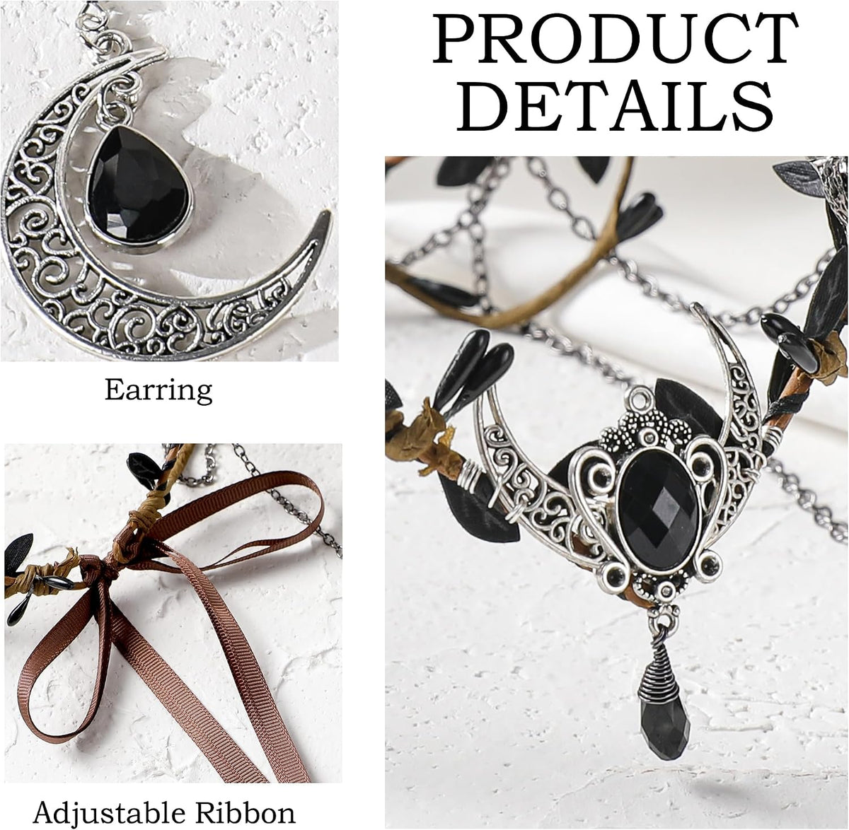 Elf Crown, Ears & Moon Earrings Set for Cosplay & Renaissance