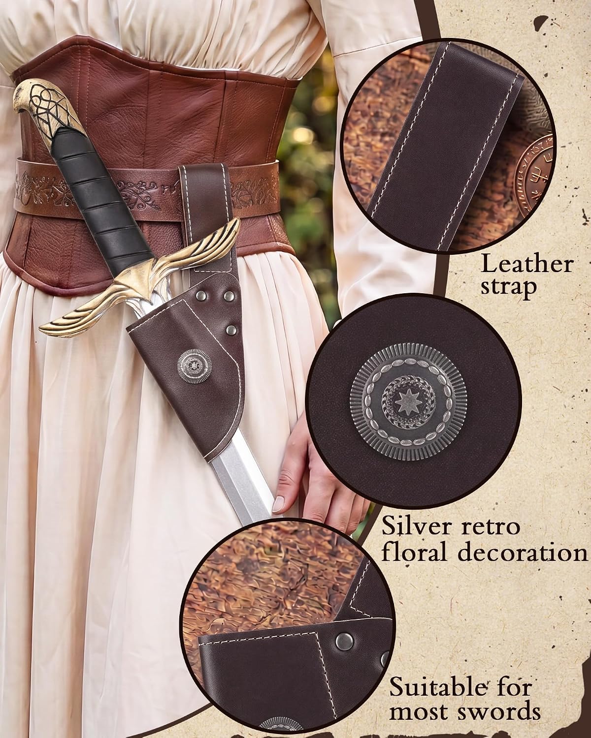 MOSTORY Brown Viking Sword Frog Holster