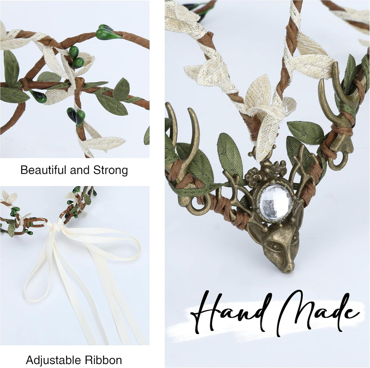 MOSTORY Antler Elf Flower Crown & Elf Ears Set