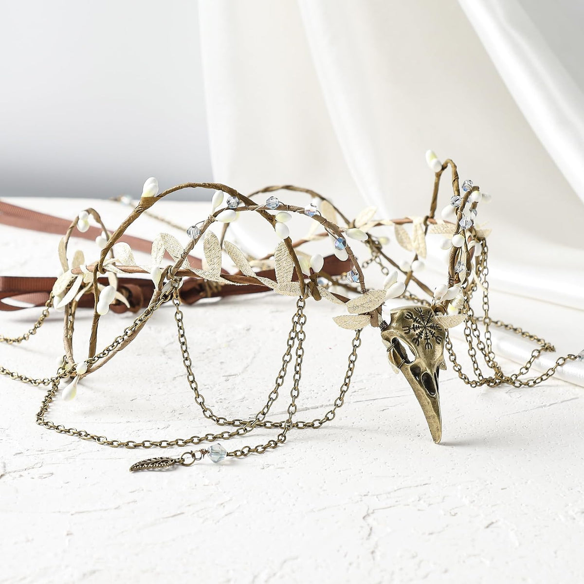 MOSTORY Witch Headpiece with Crow & Tassel for Women