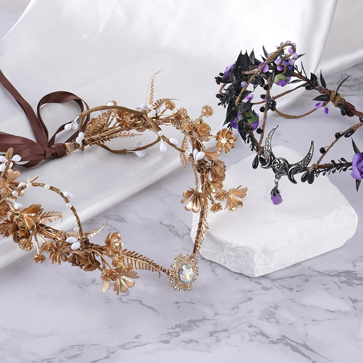 MOSTORY Gothic Black Fairy Crown - Dark Elf Floral Circlet