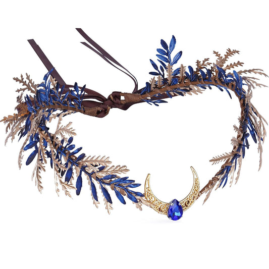 MOSTORY Blue Woodland Flower Elf Crown, Forest Fairy Headpiece