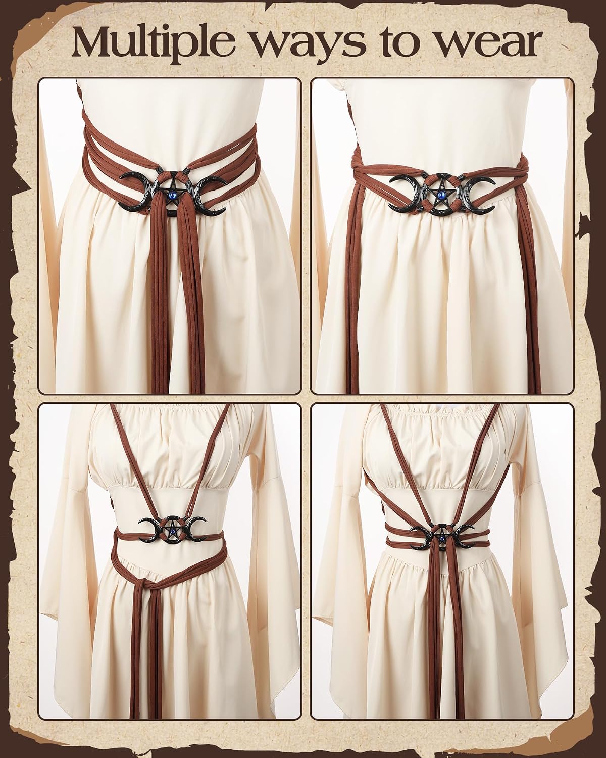 MOSTORY Medieval Woven Cloth Belt with Moon Buckle