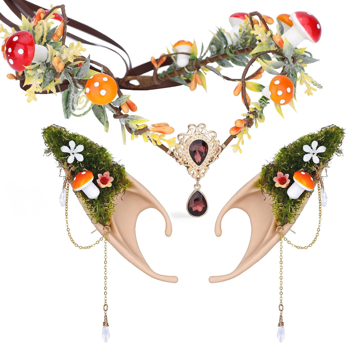 MOSTORY Renaissance Mushroom Crown & Elf Ears Set