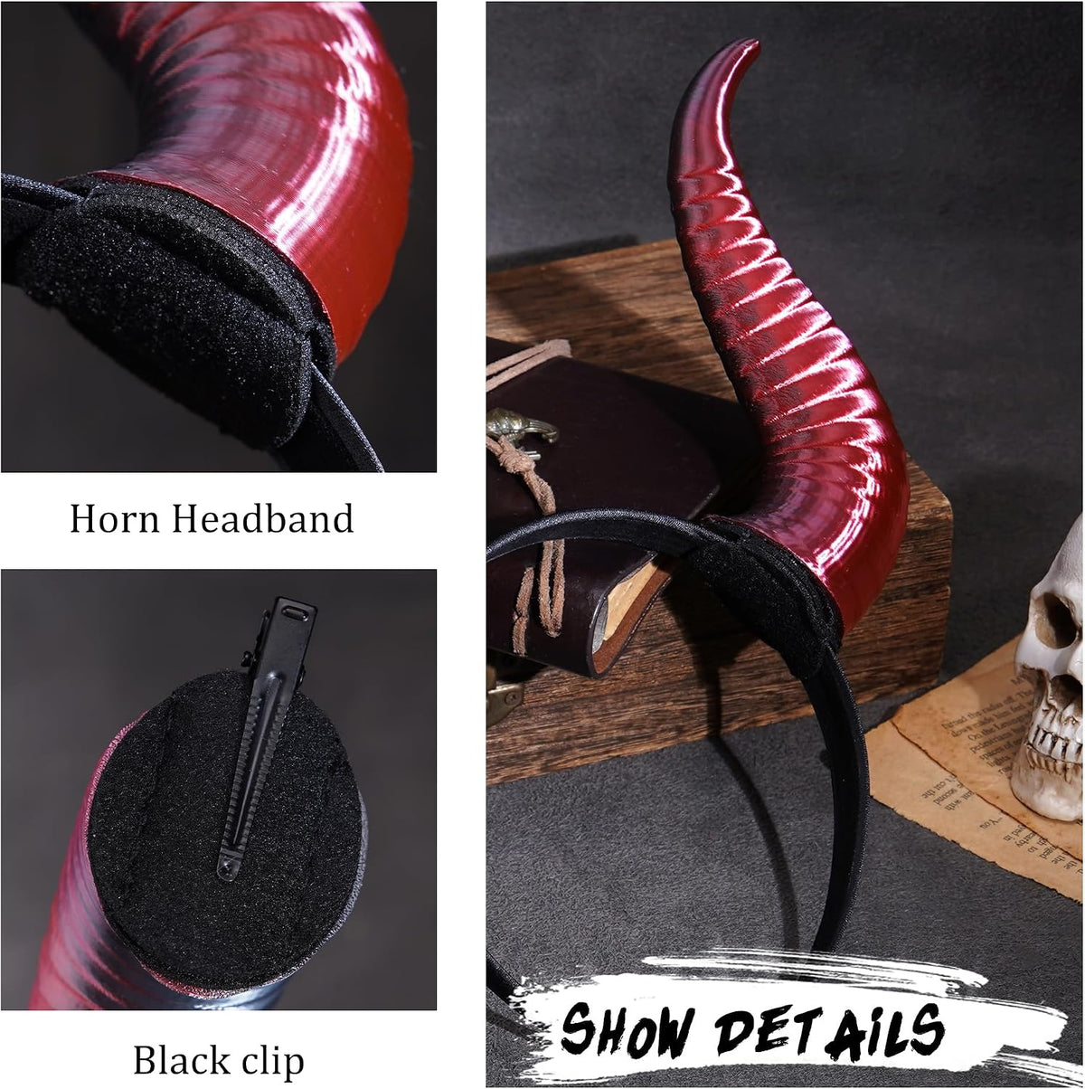MOSTORY Black Devil Horns Headband – 3D Demon Cosplay