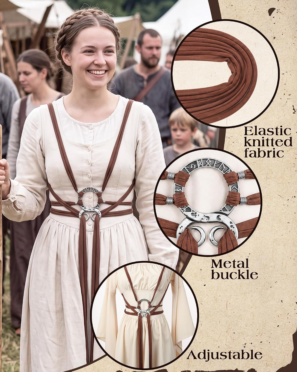 MOSTORY Medieval Renaissance Woven Belt with Rune Buckle