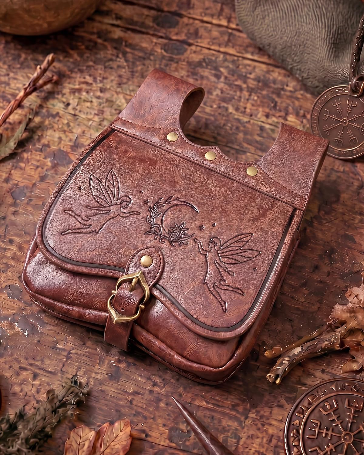 Medieval Renaissance Belt Pouch – Brown Leather Renfaire Bag