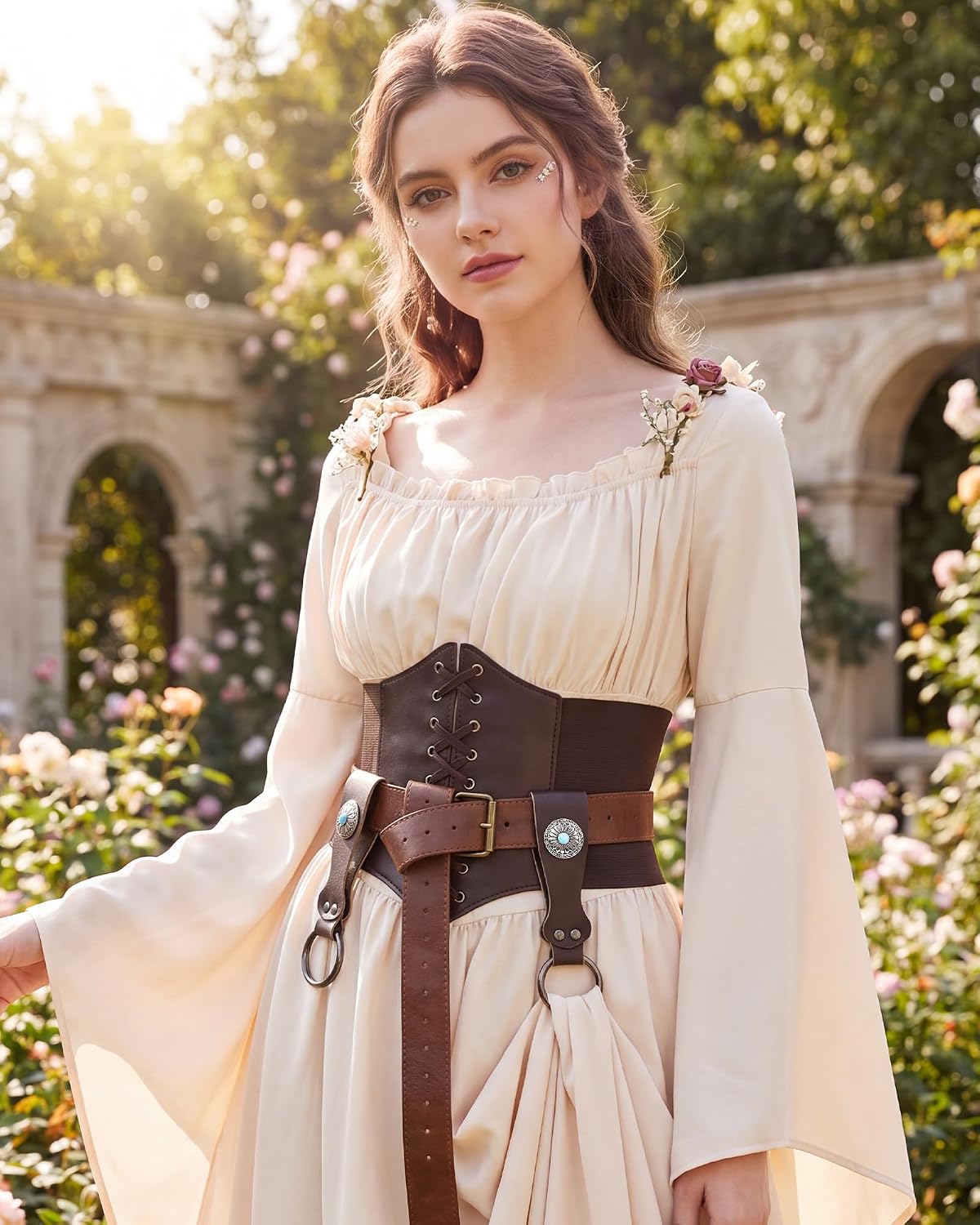 Medieval Renaissance Skirt Hikes Leather Strap Cosplay Set