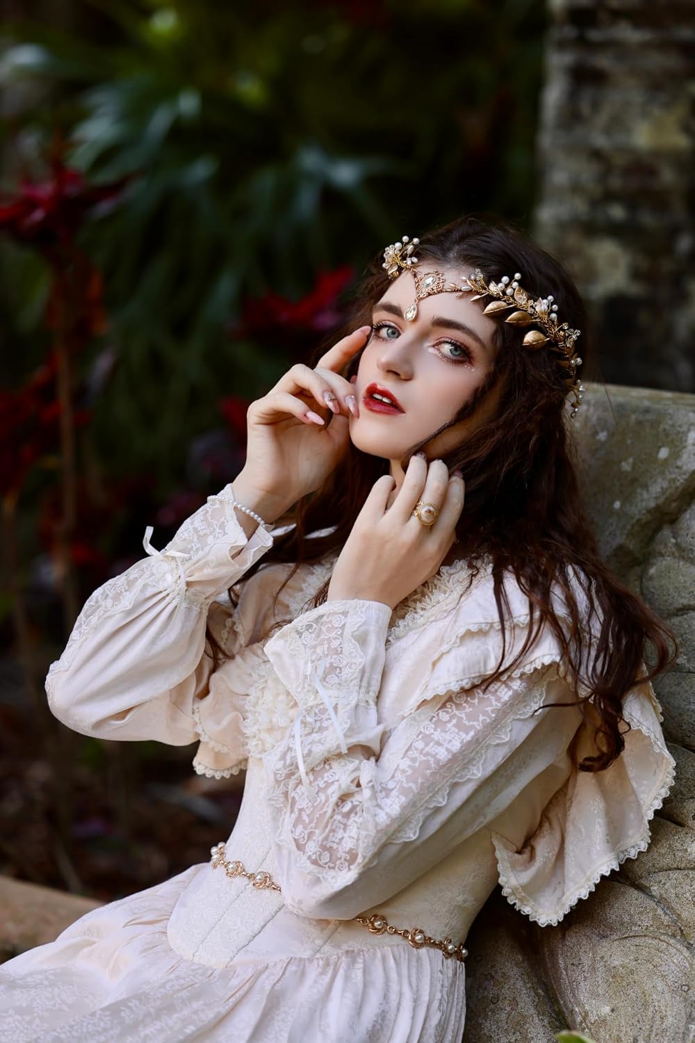 MOSTORY Gold Fairy Flower Headband Renaissance Leaf Crown