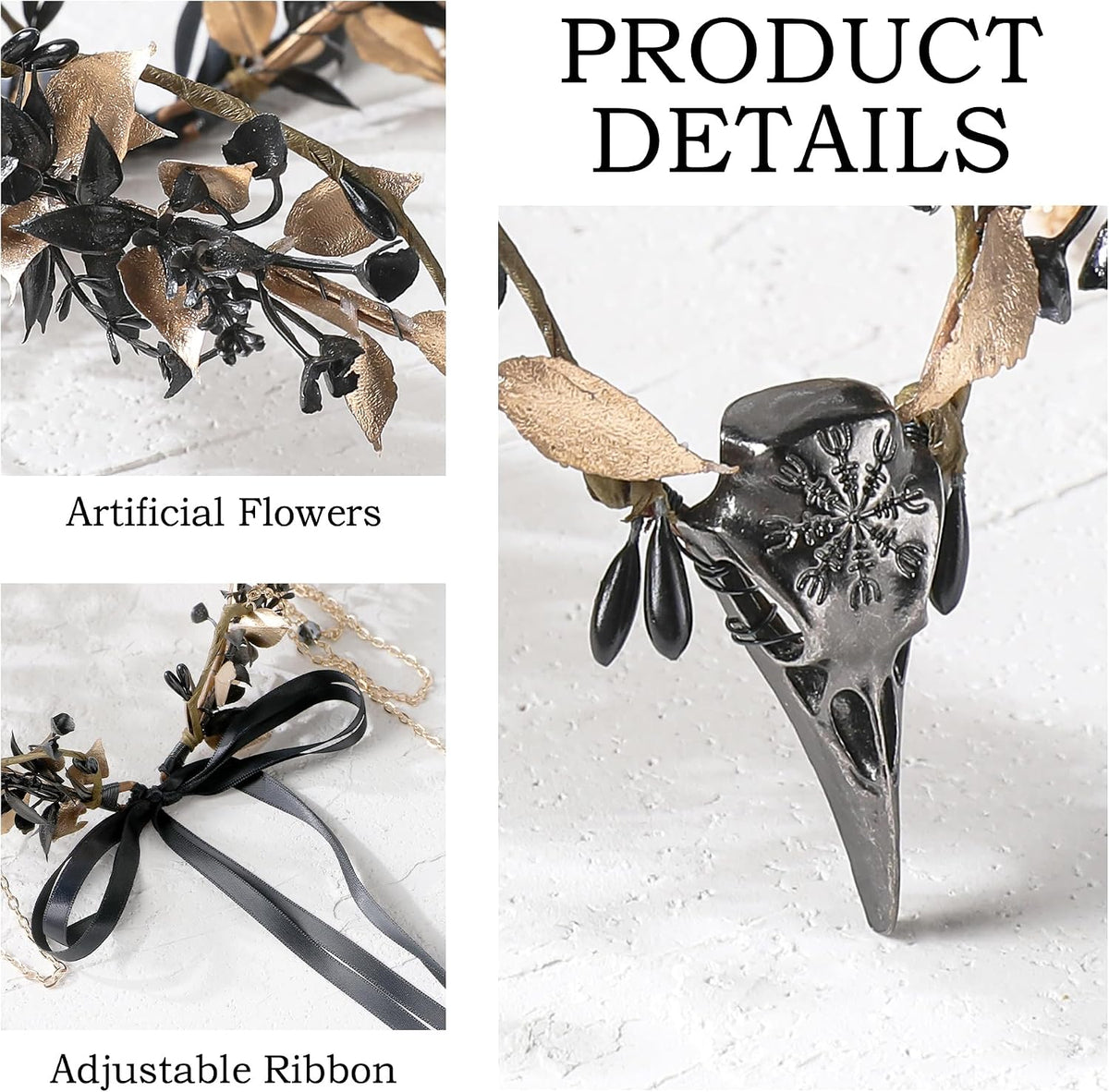 MOSTORY Black Raven Elf Crown – Gothic Tassel Headpiece
