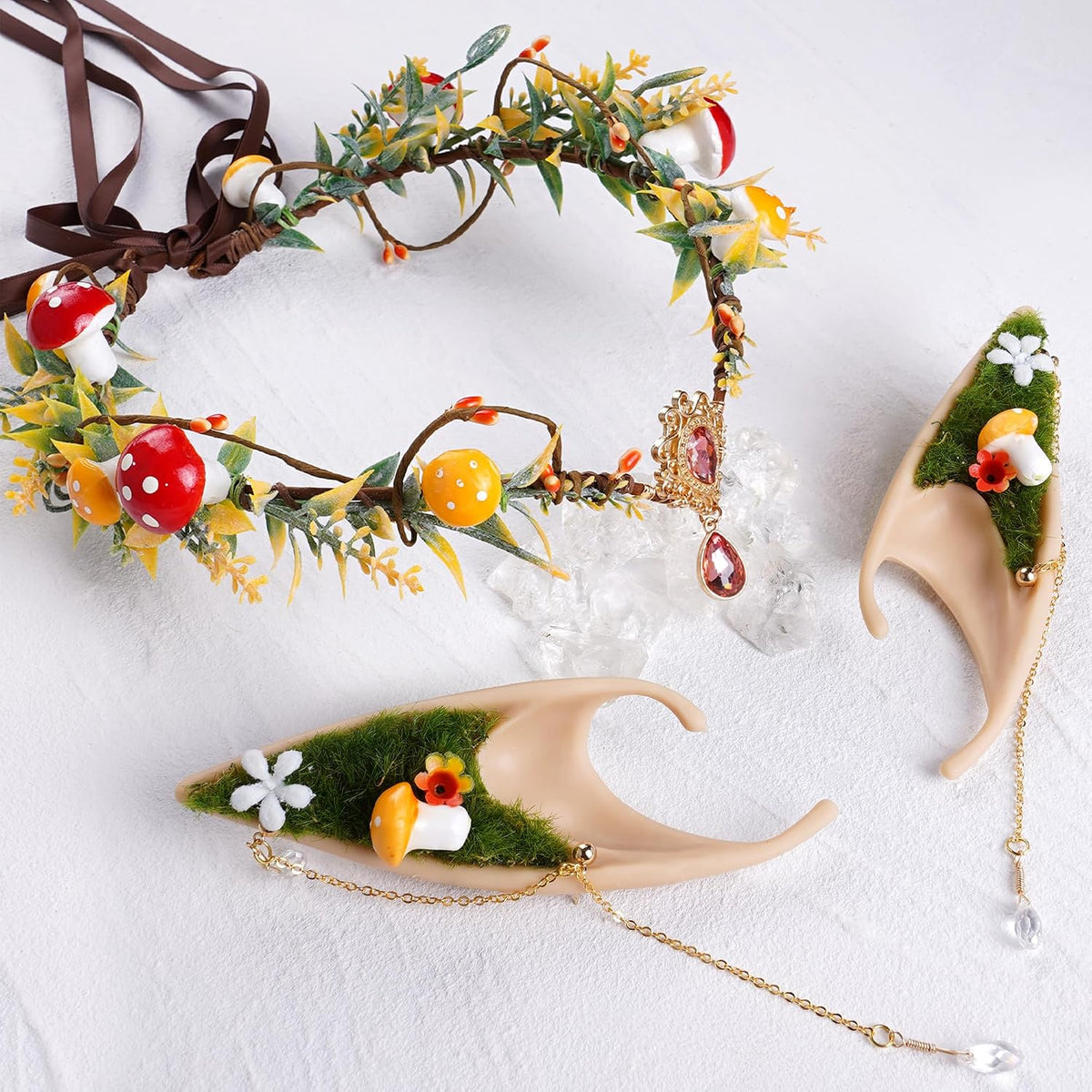MOSTORY Renaissance Mushroom Crown & Elf Ears Set
