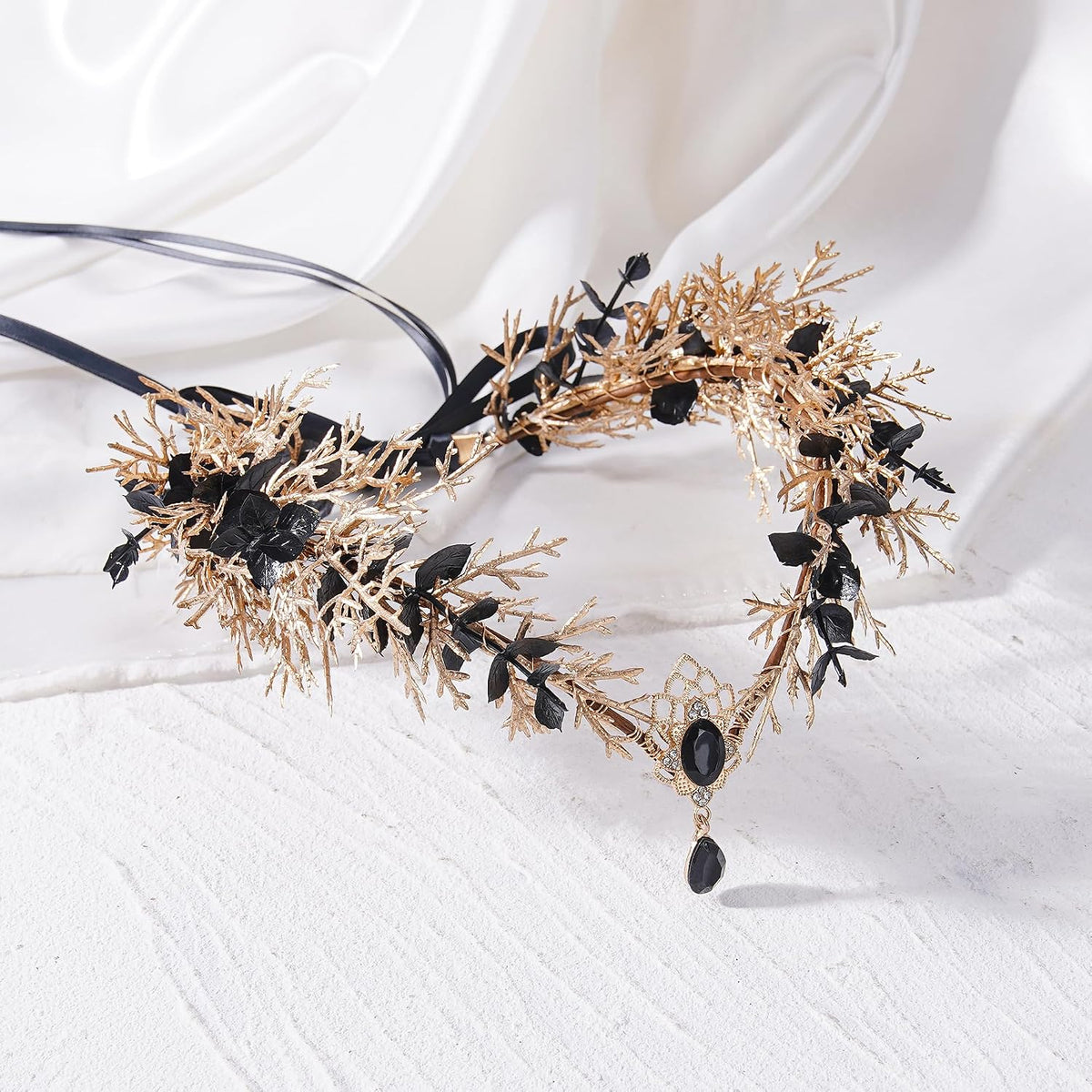 MOSTORY Black Fairy Crown & Elf Ear Cuffs Set