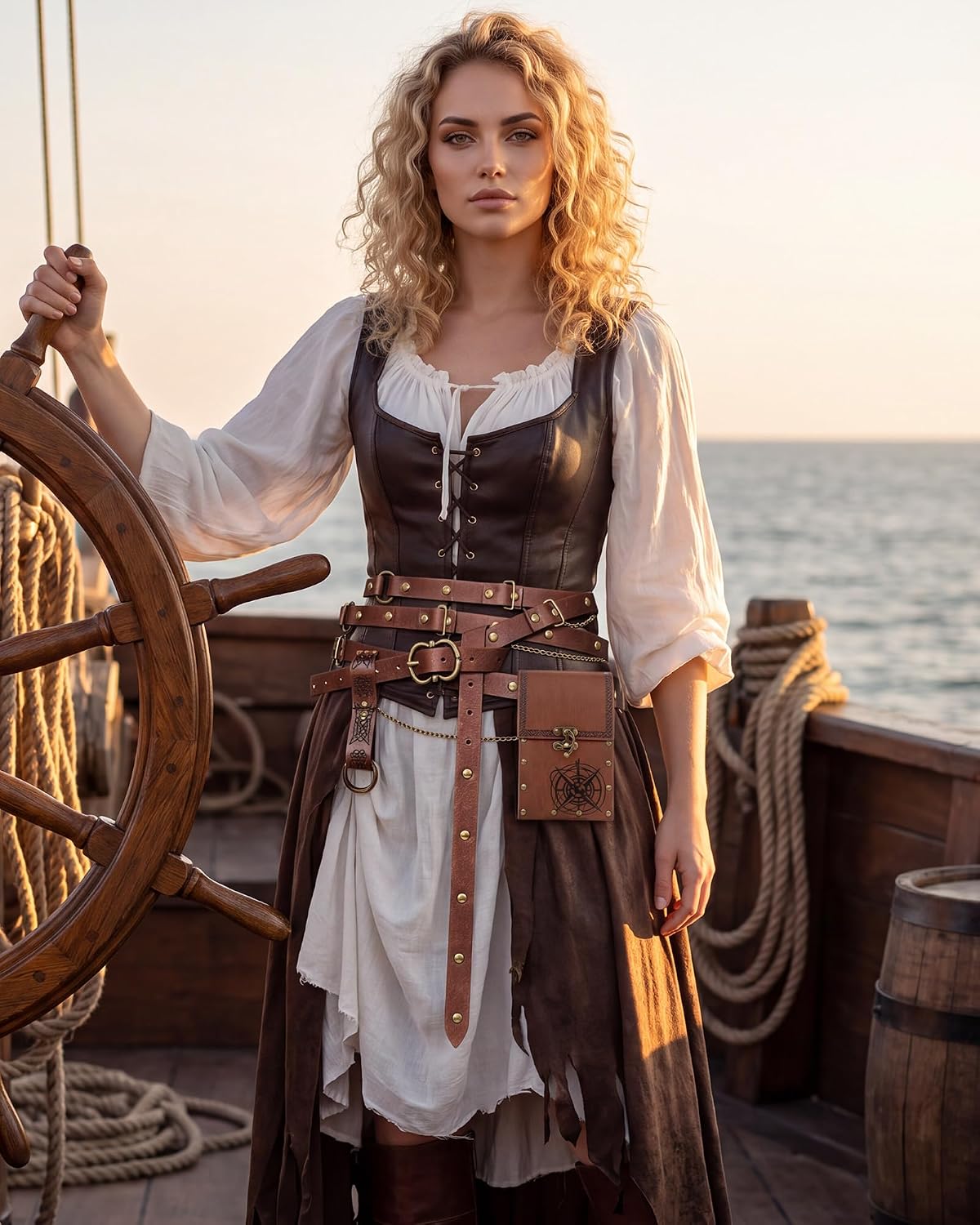 Brown Renaissance Accessories Set for Women – 3 Pc Cosplay