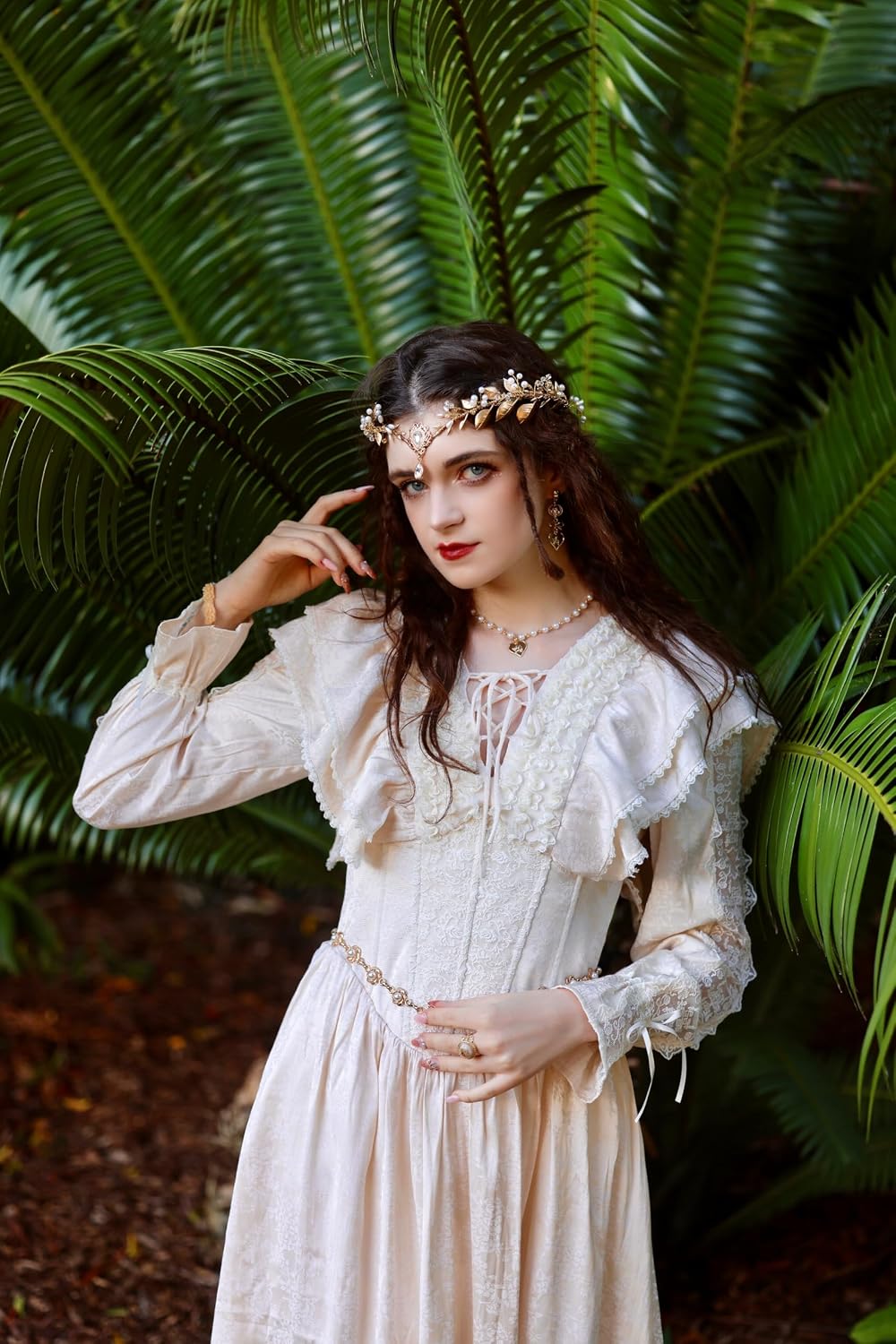 MOSTORY Gold Fairy Flower Headband Renaissance Leaf Crown