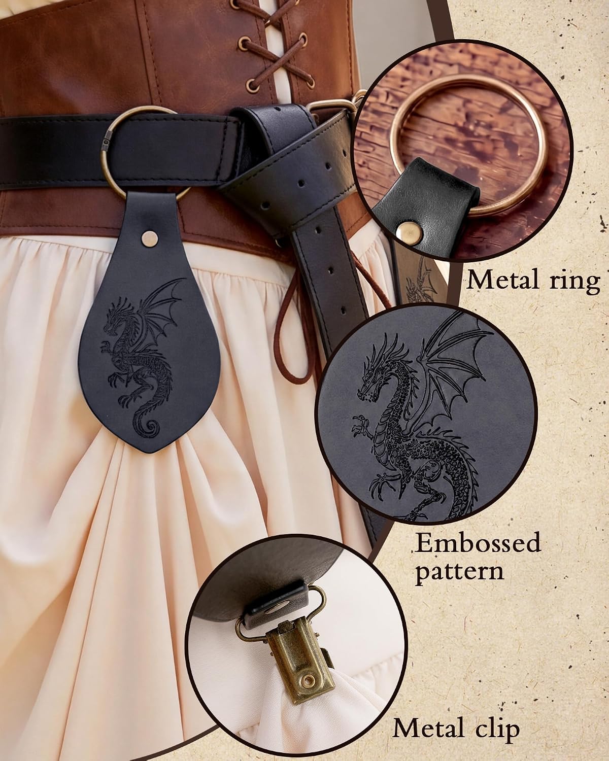 Black Medieval Skirt Hikes Leather-Look Renfaire Cosplay