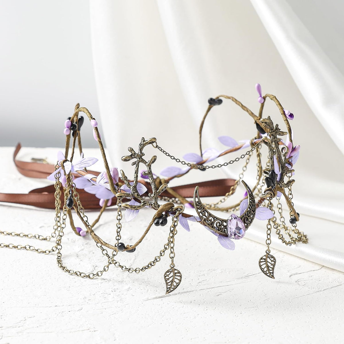 MOSTORY Women's Elf Crown Fairy Headpiece with Tassel & Moon