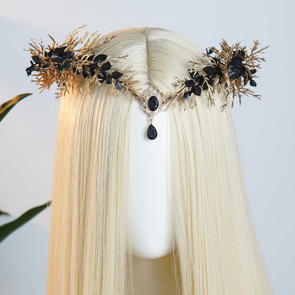 MOSTORY Black Fairy Crown & Elf Ear Cuffs Set