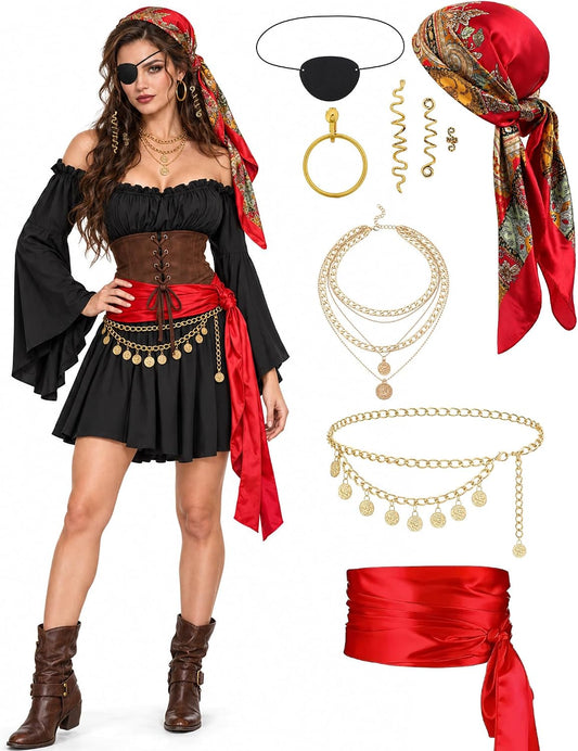 Black Viking Pirate Renaissance Costume for Women | MOSTORY