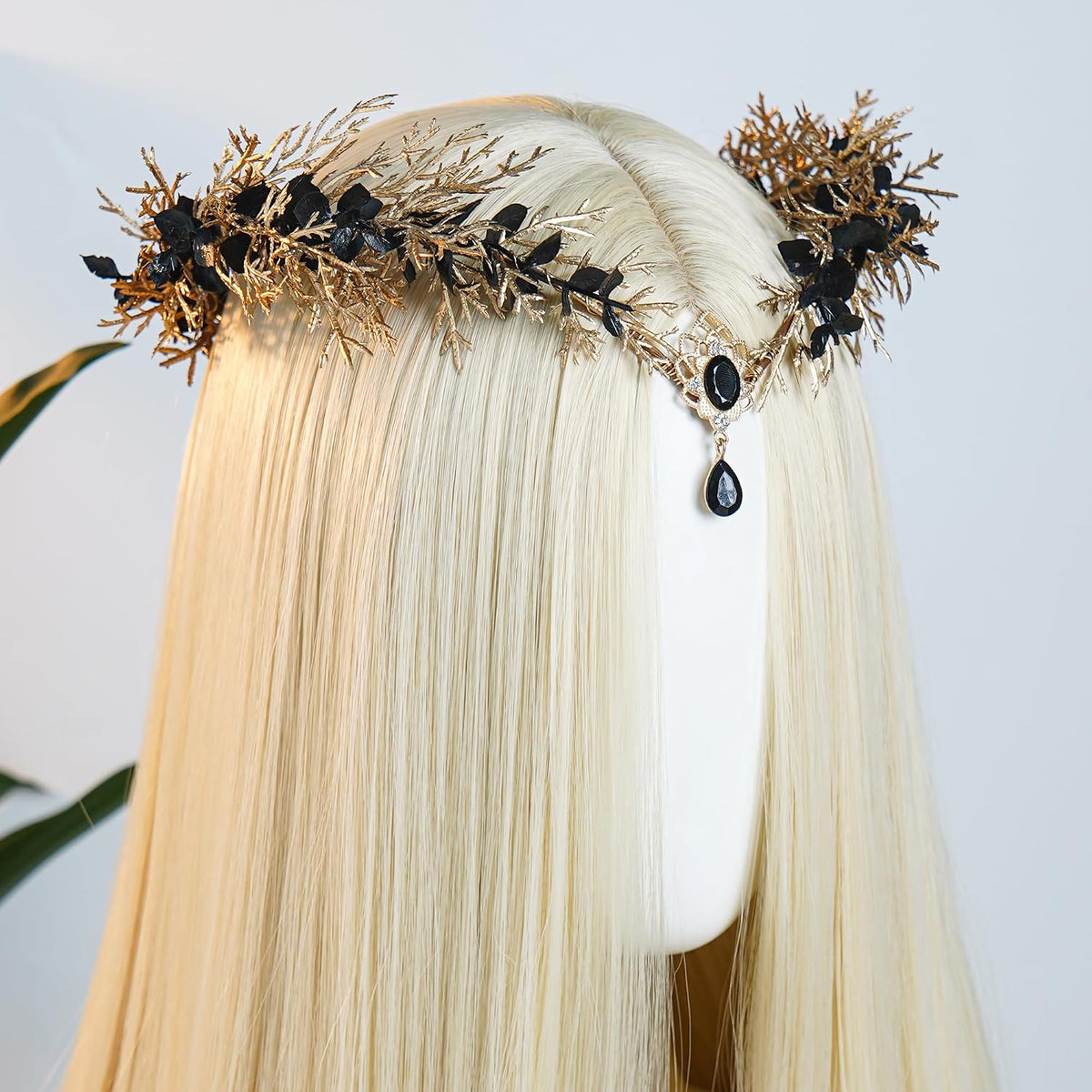 MOSTORY Black Fairy Crown & Elf Ear Cuffs Set