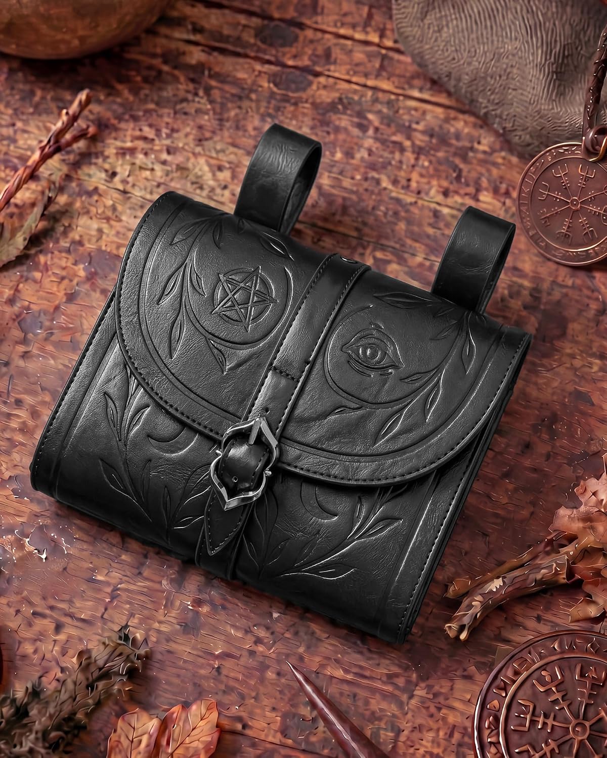 Black Renaissance Belt Pouch for Medieval Larp Cosplay