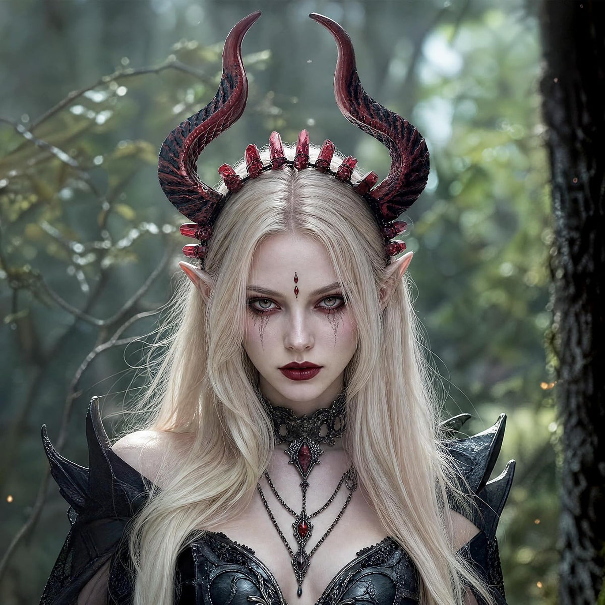 Black Devil Horns Headband with Raw Quartz
