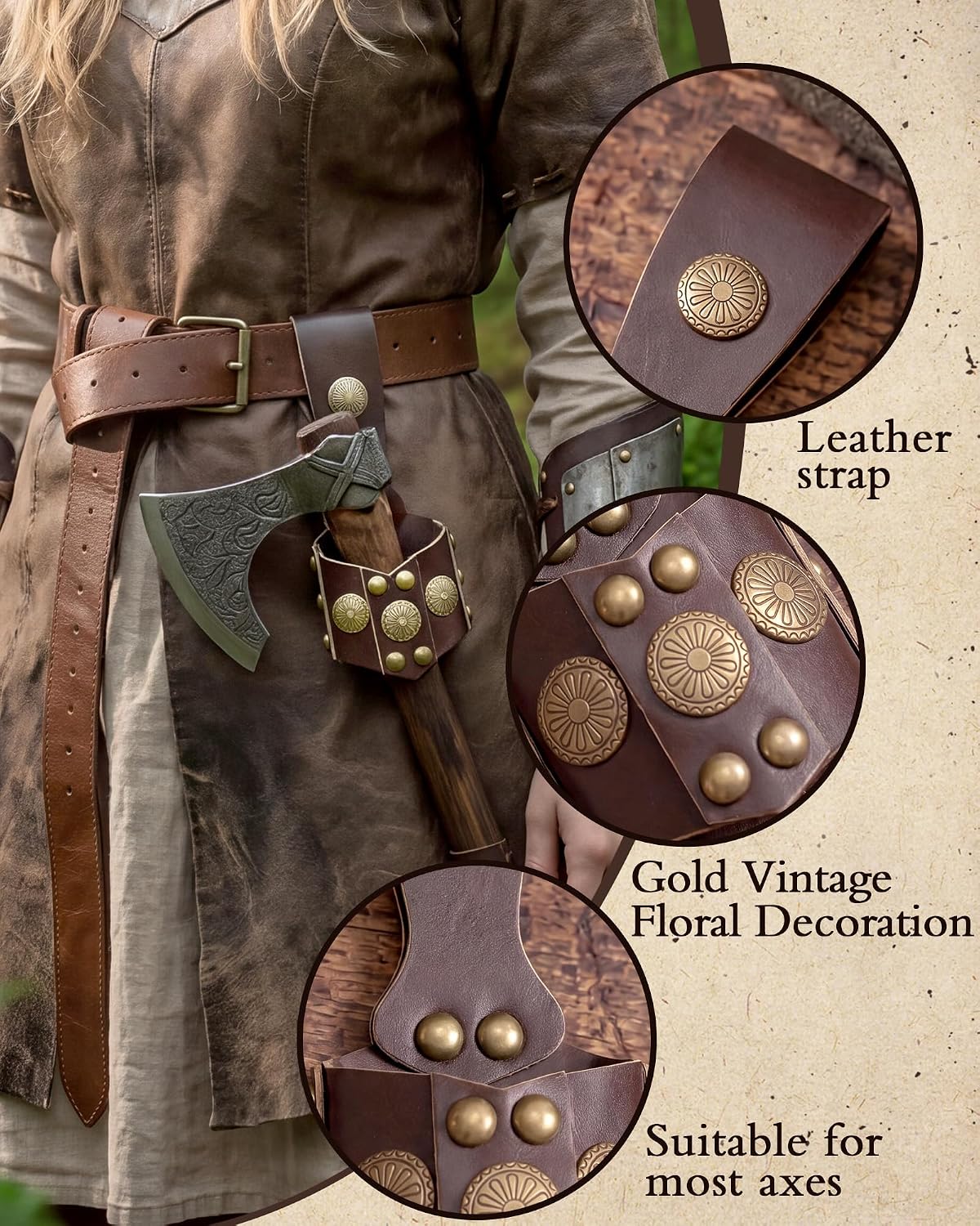 MOSTORY Brown Viking Axe Sheath for Renaissance Cosplay